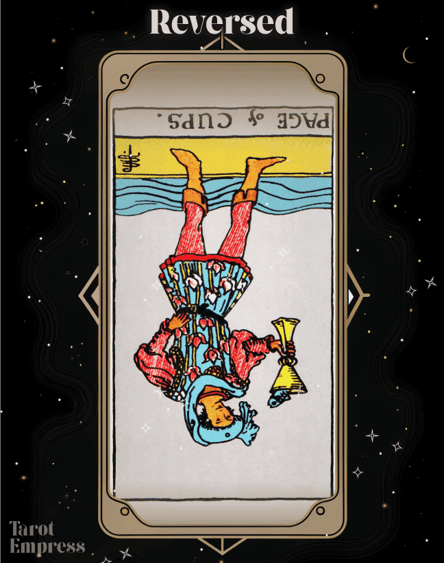 Page of Cups reversed, symbolizing emotional blocks