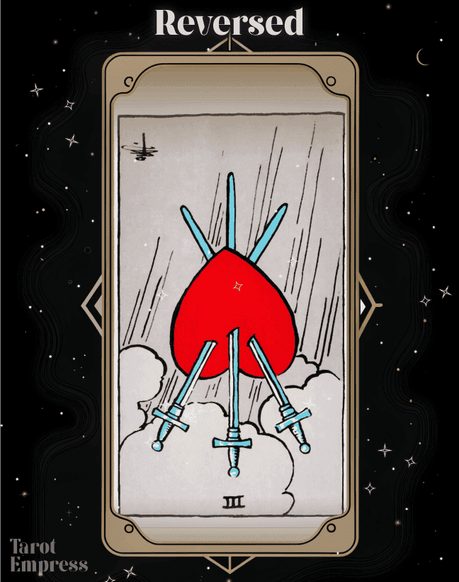 Three of Swords Reversed Tarot Card